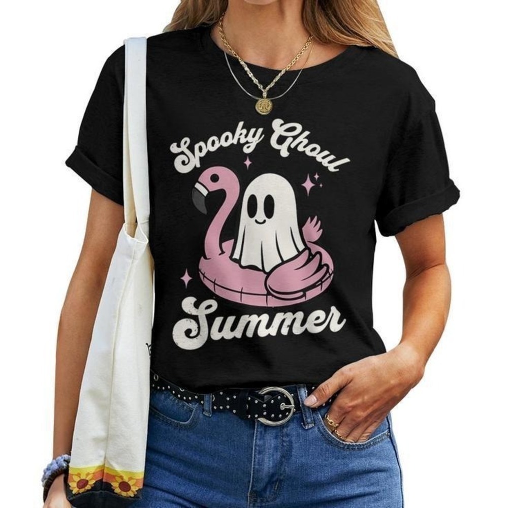 Spooky Ghoul Summer Shirt, Cute Ghost Graphic Unisex Halloween Fun Tee